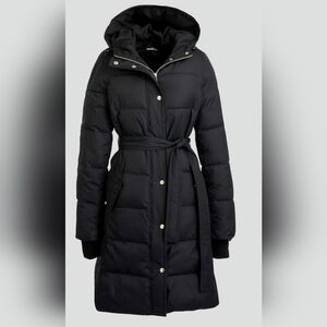 J Crews Women's Black Hooded Puffer Coat